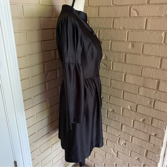 Oleg Cassini Black Puff Sleeve Button Front Dress Goth Alt Vamp Cocktail Size 6 - Picture 4 of 9
